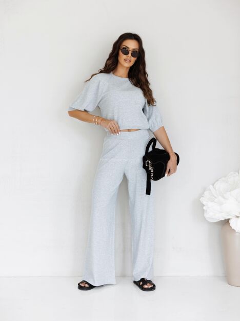 BY O LA LA...! KOMPLET DZIANINOWY SWETER + SPODNIE MAY SZARY