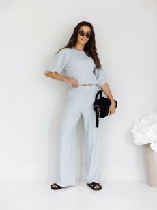BY O LA LA...! KOMPLET DZIANINOWY SWETER + SPODNIE MAY SZARY