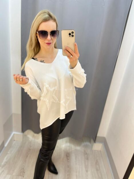BY O LA LA...! SWETER GWIAZDY BIAŁY