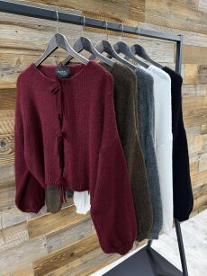 BY O LA LA.. ! OVERSIZOWY SWETER WIĄZANY KHAKI