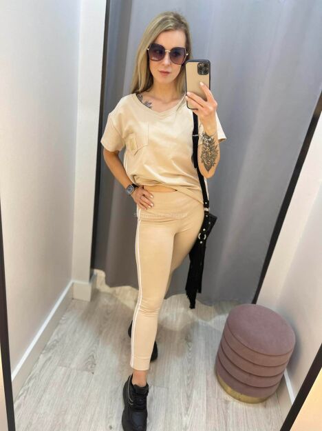 BY O LA LA ! LEGGINSY Z LAMPASEM BEŻ