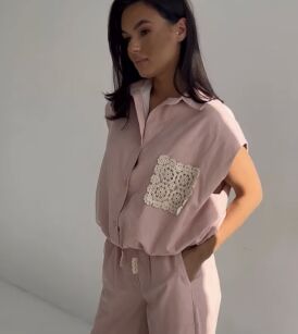 SEMPRE SZTRUKSOWA KAMIZELKA KOSZULA OVERSIZE RÓŻ