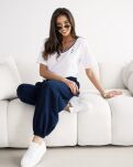 BY O LA LA! BLUZKA T-SHIRT V-NECK TEDDY BIAŁY/GRANAT - 2