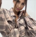 EMO DŁUGA OVERSIZOWA KOSZULA W KRATĘ  LATTE/ŁOSOŚ - 2