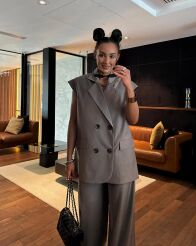 LA MILLA DŁUGA KAMIZELA OVERSIZE Z PODUSZKAMI TAUPE