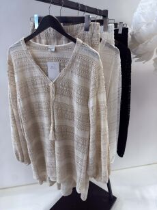 BY O LA LA...! AŻUROWY KOMPLET BOHO TUNIKA + SPODNIE CZARNY