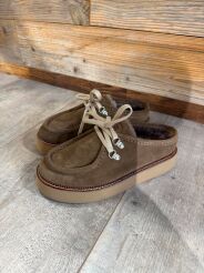 BY O LA LA...! BUTY KLAPKI Z KOŻUSZKIEM CIEMNY BEŻ