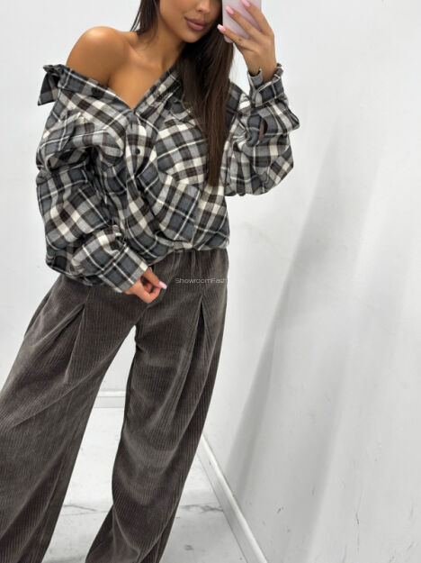 EMO SPODNIE WIDE LEG SZTRUKSOWE SZARE