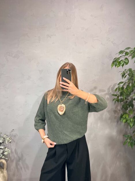 SWETER DAMSKI OVERSIZE Z BABY ALPAKĄ KHAKI