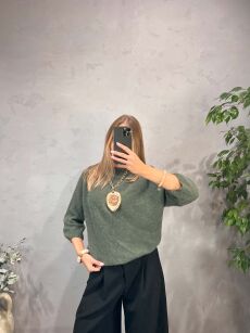 SWETER DAMSKI OVERSIZE Z BABY ALPAKĄ KHAKI