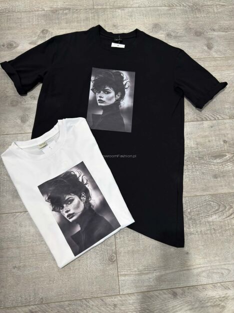 BY O LA LA! BLUZKA T-SHIRT EKRAN AYLA CZARNY