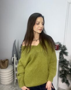 BY O LA LA.. ! SWETER PREMIUM KID MOHER V-NECK ZIELONY GROSZEK