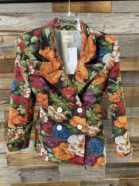 BY O LA LA...! MARYNARKA ŻAKARDOWA W KWIATY MULTICOLOR/RED KISS/RUDA/CZARNA