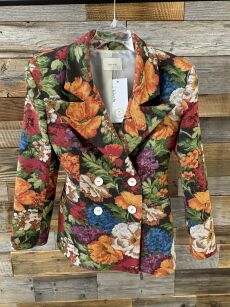 BY O LA LA...! MARYNARKA ŻAKARDOWA W KWIATY MULTICOLOR/RED KISS/RUDA/CZARNA