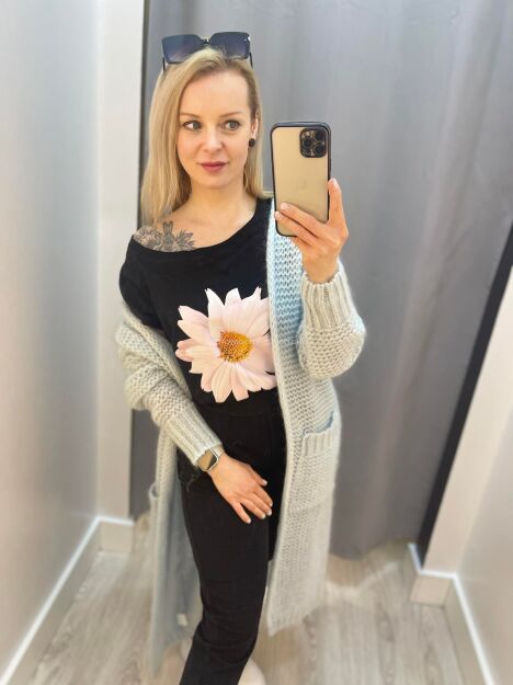 BY O LA LA! BLUZKA T-SHIRT MARGARETKA CZERŃ/RÓŻ