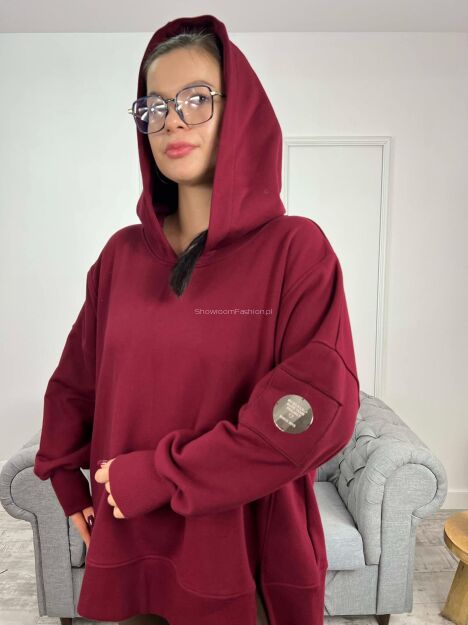 BY O LA LA! OVERSIZOWA BLUZA BLASZKA BORDO