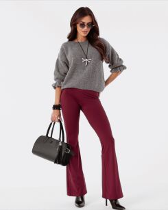 BY O LA LA! SPODNIE LEGGINSY DZWONY GŁADKIE BORDO (MERLOT)