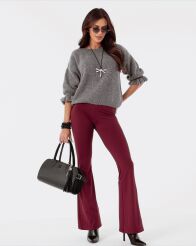 BY O LA LA! SPODNIE LEGGINSY DZWONY GŁADKIE BORDO (MERLOT)