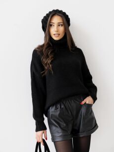 BY O LA LA...! DŁUGI SWETER Z GOLFEM CZARNY