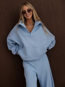 BY O LA LA! BLUZA Z WYSOKĄ STÓJKĄ BŁĘKIT (STONE BLUE)