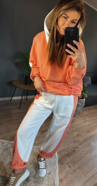 BY O LA LA...! DRES KOMPLET DWUKOLOROWY ŚMIETANA/PAPAYA