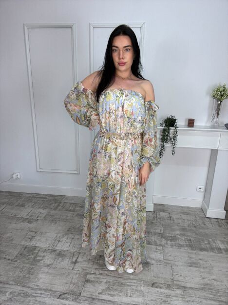 BY O LA LA! SUKIENKA MAXI BALI BŁĘKIT/MULTICOLOR