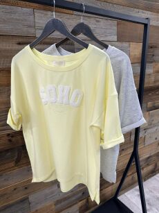 BY O LA LA! BLUZKA T-SHIRT SOHO ŻÓŁTY/BIAŁY