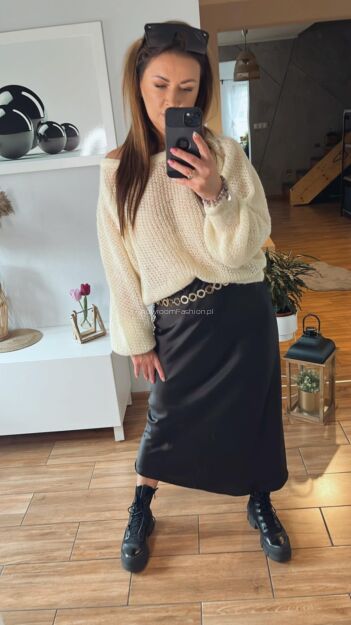 BY O LA LA...! OVERSIZOWY CIENKI SWETER AŻUR ŻÓŁTY