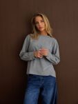BY O LA LA...! BLUZKA BASIC Z MANKIETAMI COMFORT SZARY (SMOKE GREY) - 2