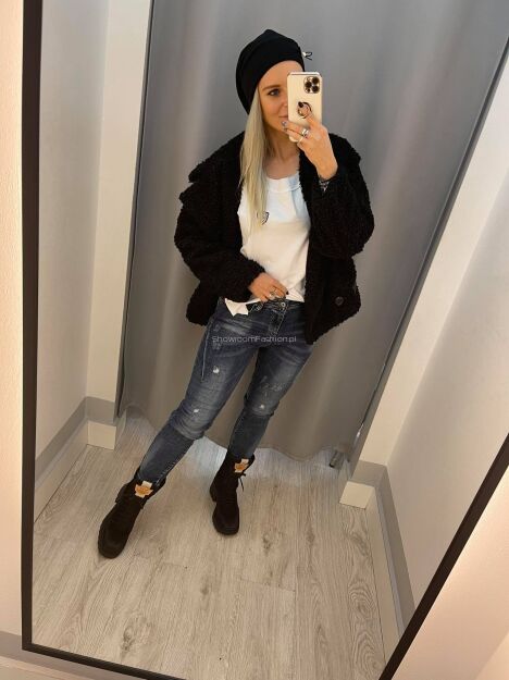 BY O LA LA! SPODNIE JEANSY BOYFRIEND Z PRZESZYCIAMI NIEBIESKIE