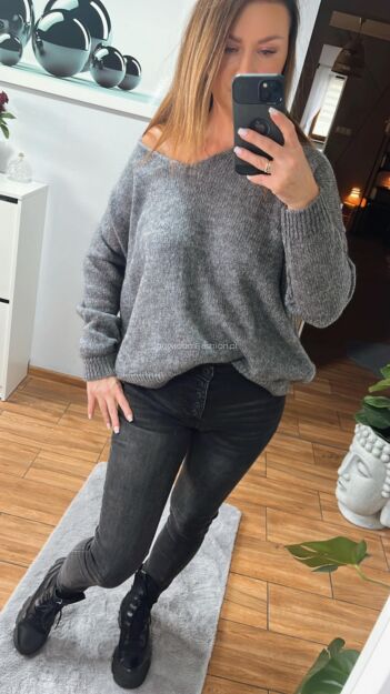 BY O LA LA...! OVERSIZOWY SWETER EVA SZARY