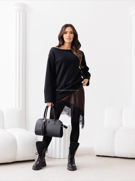 BY O LA LA!  SUKIENKA/BLUZKA Z HALKĄ CZARNA/CZEKOLADA