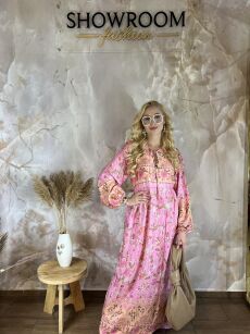 BY O LA LA! MAXI SUKIENKA PRINT BOHO RÓŻ