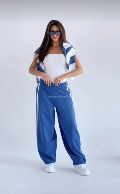 BY O LA LA! DRESOWE SPODNIE BALLOON Z LAMPASAMI DENIM (GRANAT)