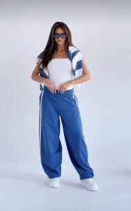 BY O LA LA! DRESOWE SPODNIE BALLOON Z LAMPASAMI DENIM (GRANAT)