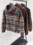 BY O LA LA! KURTKA ŻAKARDOWA ROMBY ESPRESSO/MULTICOLOR - 2