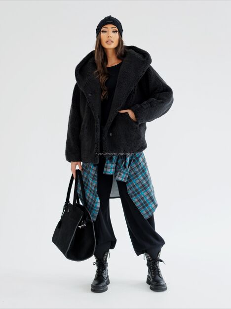 BY O LA LA! KURTKA FUTERKO Z KAPTUREM CZARNE