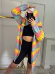 BY O LA LA...! KOLOROWY SWETER KARDIGAN W PASY LILA/ŻÓŁĆ/BŁĘKIT/RÓŻ - 4