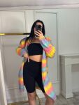 BY O LA LA...! KOLOROWY SWETER KARDIGAN W PASY LILA/ŻÓŁĆ/BŁĘKIT/RÓŻ - 2