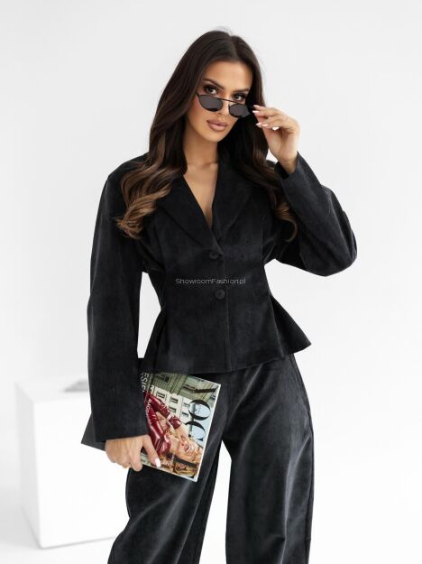 BY O LA LA...! TALIOWANA MARYNARKA SZTRUKSOWA CZARNA