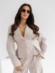 BY O LA LA...! TALIOWANA MARYNARKA SZTRUKSOWA BEŻ/PUDER