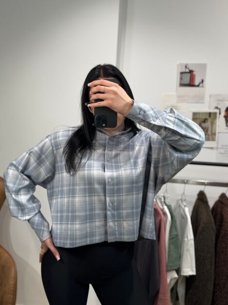 SEMPRE KRÓTKA KOSZULA W KRATĘ SZAROŚĆ/BŁĘKIT/BIEL