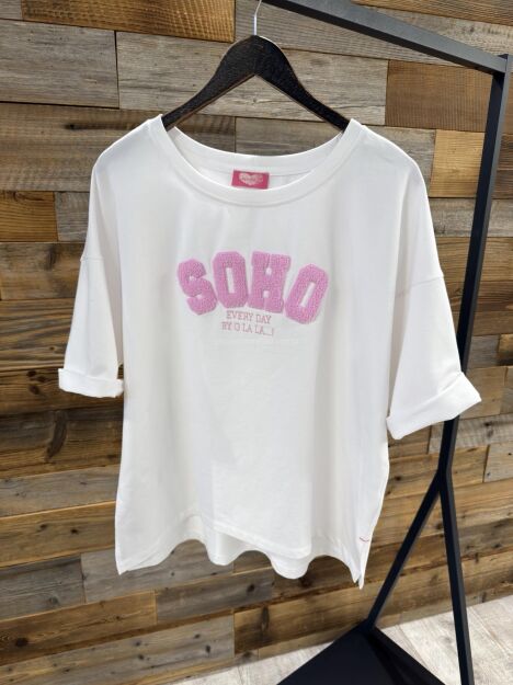BY O LA LA! BLUZKA T-SHIRT SOHO OFF WHITE/SUGAR PINK