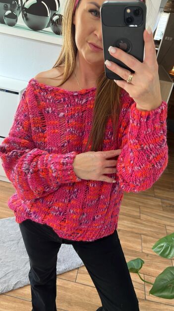 BY O LA LA...! OVERSIZOWY SWETER MELANŻ FUKSJA