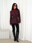BY O LA LA...! MARYNARKA TALIOWANA W CIENKIE PASY BORDO ( BLACK CHERRY) - 3