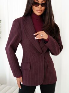 BY O LA LA...! MARYNARKA TALIOWANA W CIENKIE PASY BORDO ( BLACK CHERRY)