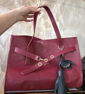 LA MILLA TOREBKA SHOPPER BORDO Z OZDOBNYM PASKIEM