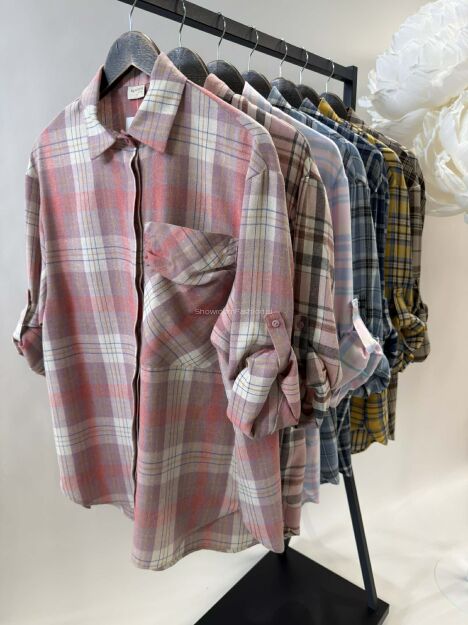 BY O LA LA! OVERSIZOWA KOSZULA W KRATĘ DENIM (GRANAT)