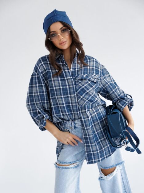 BY O LA LA! OVERSIZOWA KOSZULA W KRATĘ DENIM (GRANAT)