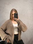 SEMPRE OVERSIZOWY SWETER KARDIGAN KRÓTKI TAUPE - 2